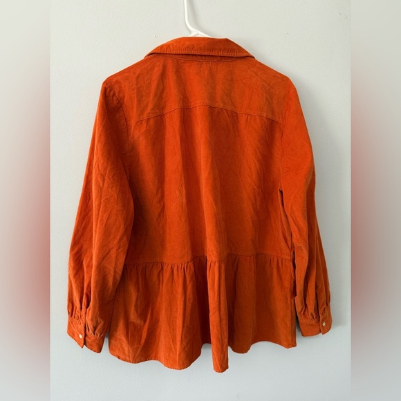VTG The Loft Button Down Long Sleeve Blouse Shirt Flowy Shacket Orange Size L XL - Picture 7 of 8
